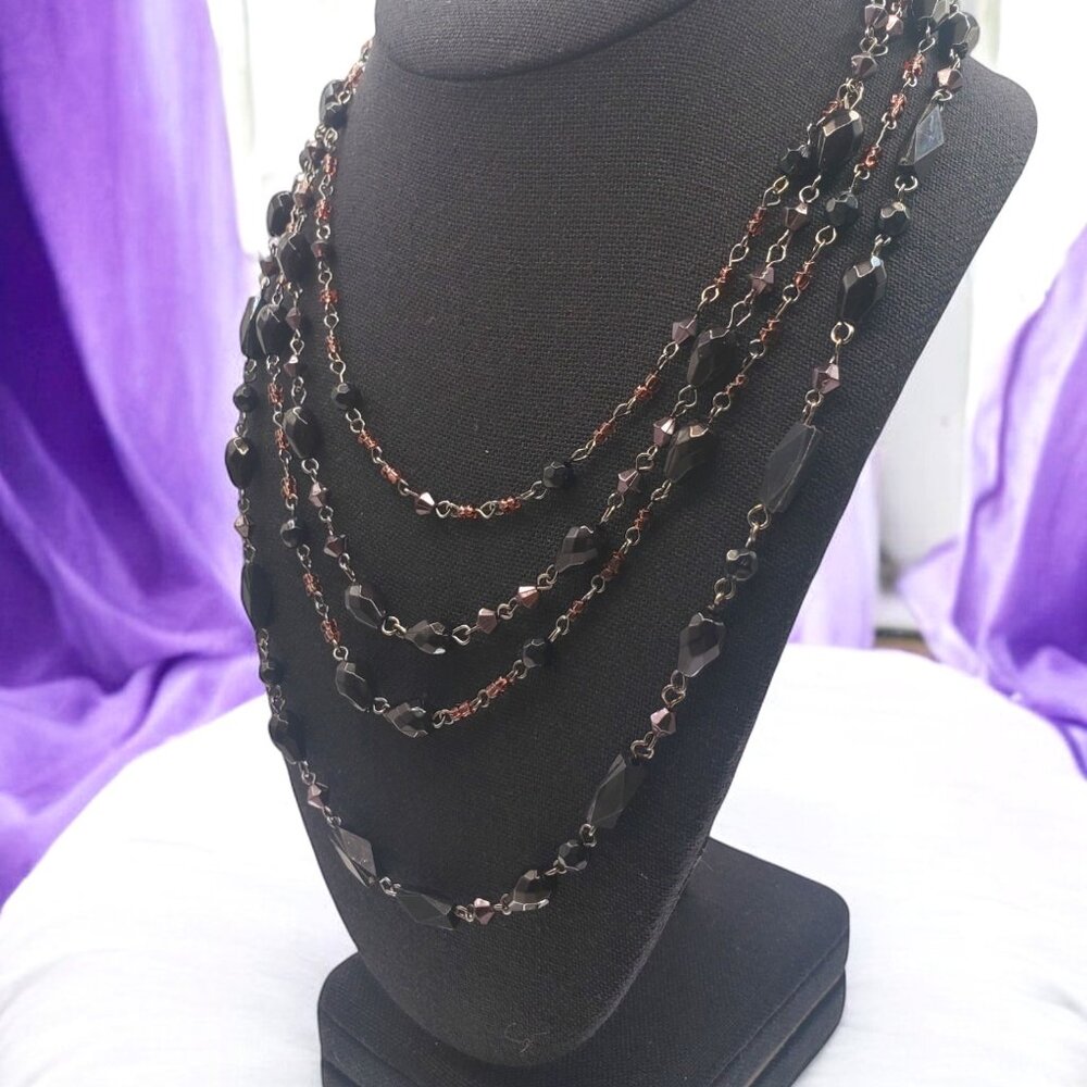 Retro Lightweight Beaded and Silver Tone 4-Strand Tiered Necklace